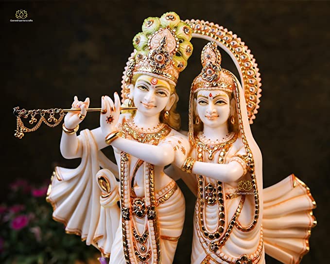  Culture Marble Standing Radha Krishna Idol