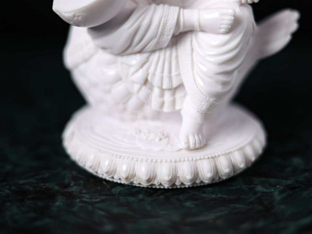 White Dust Marble Saraswati MAA Statue | Saraswati on Swan | 8 Inch | Goddess of Knowledge & Wisdom
