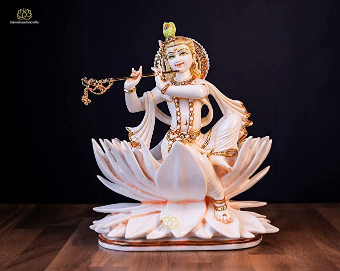 Lord Krishna Statue 21 cm Marble Dust Krishna Moorti 