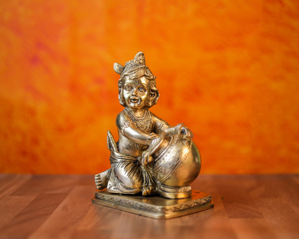 Krishna Statue Brass 18 cm Bal Gopal Idol Makhan Chor Moorti 