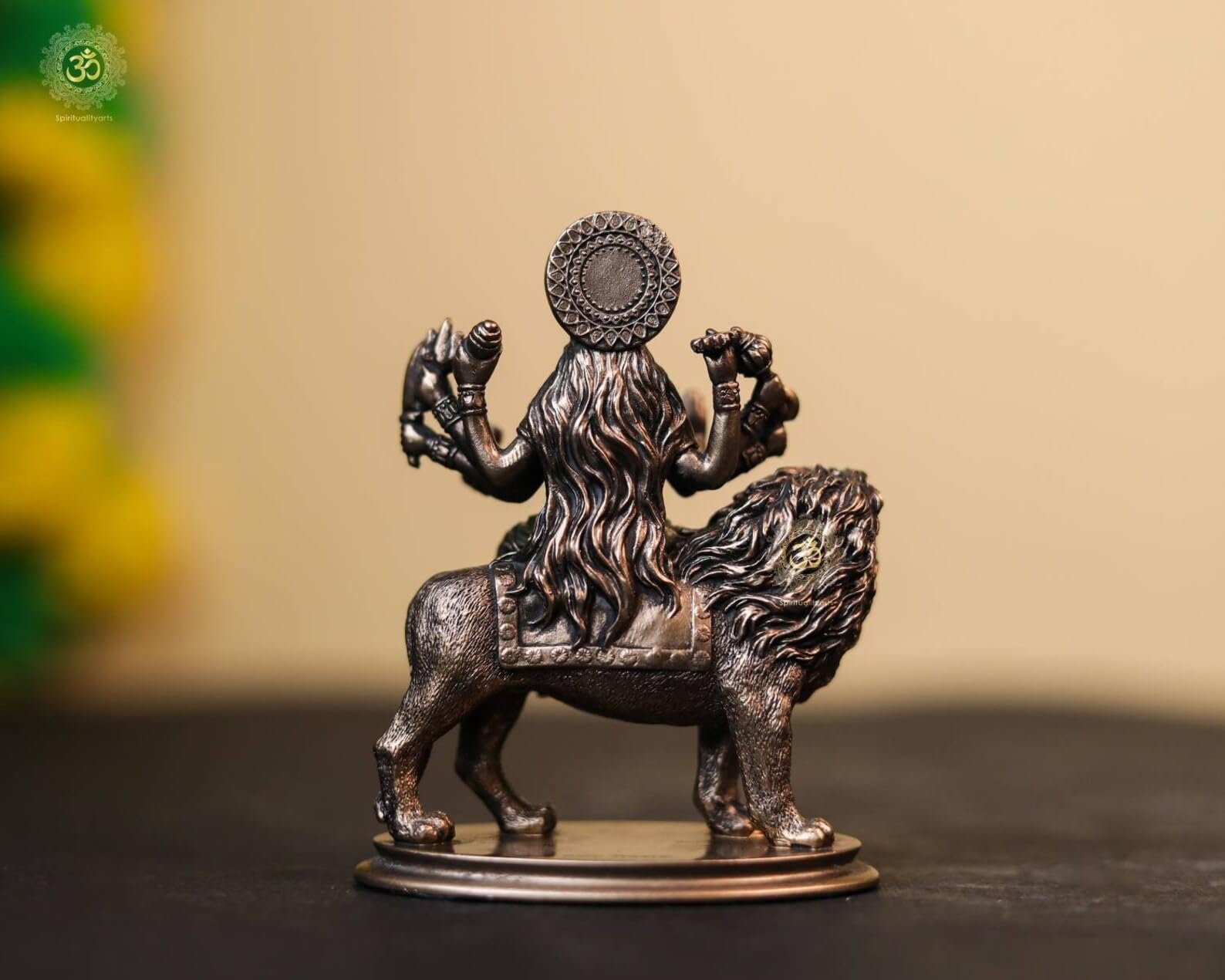 Goddess Durga Statue On Lion 3.5 Inch Bonded Bronze Resin Car Dashboard