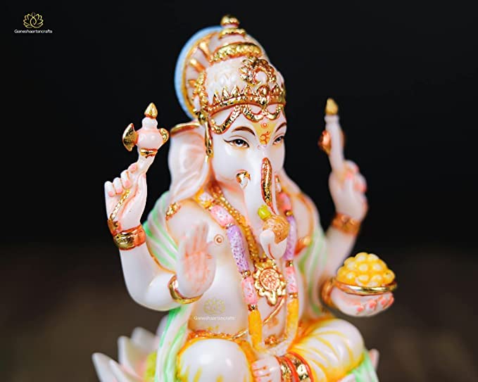 Lakshmi Ganesh ji Statue 19 cm Marble Dust Hand Painted Diwali Puja Idol