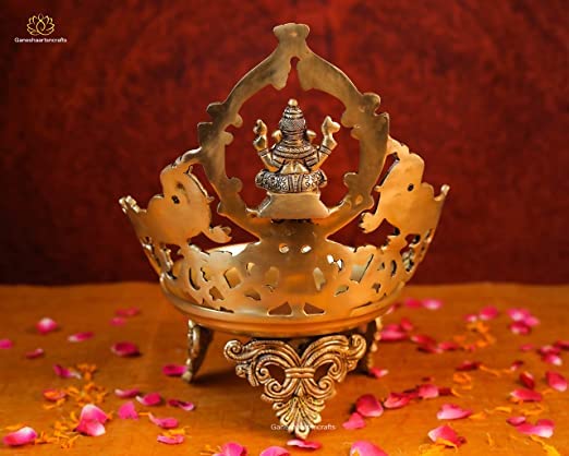 Brass Ganesh Urli 10 inch Diya Traditional Bowl Like Big Diya Diwali Decorations