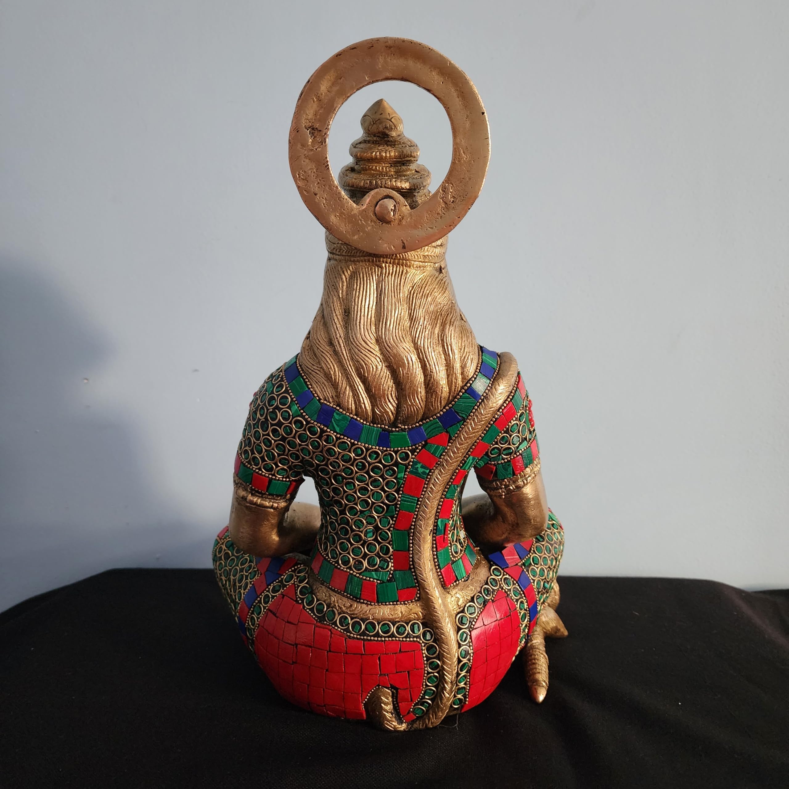 Lord Hanuam Statue 12 inch Meditation Brass Hanuman Idol with Mosaic Stone Work Devotee of Lord Ram ji