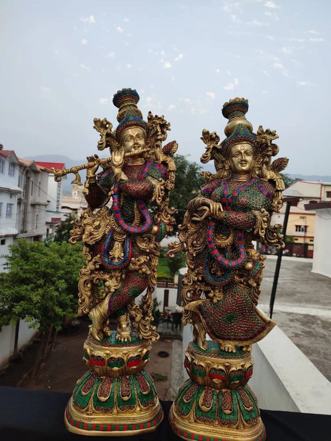 Krishna with Radha Brass Statue Standing Position with Playing Flute IDOL
