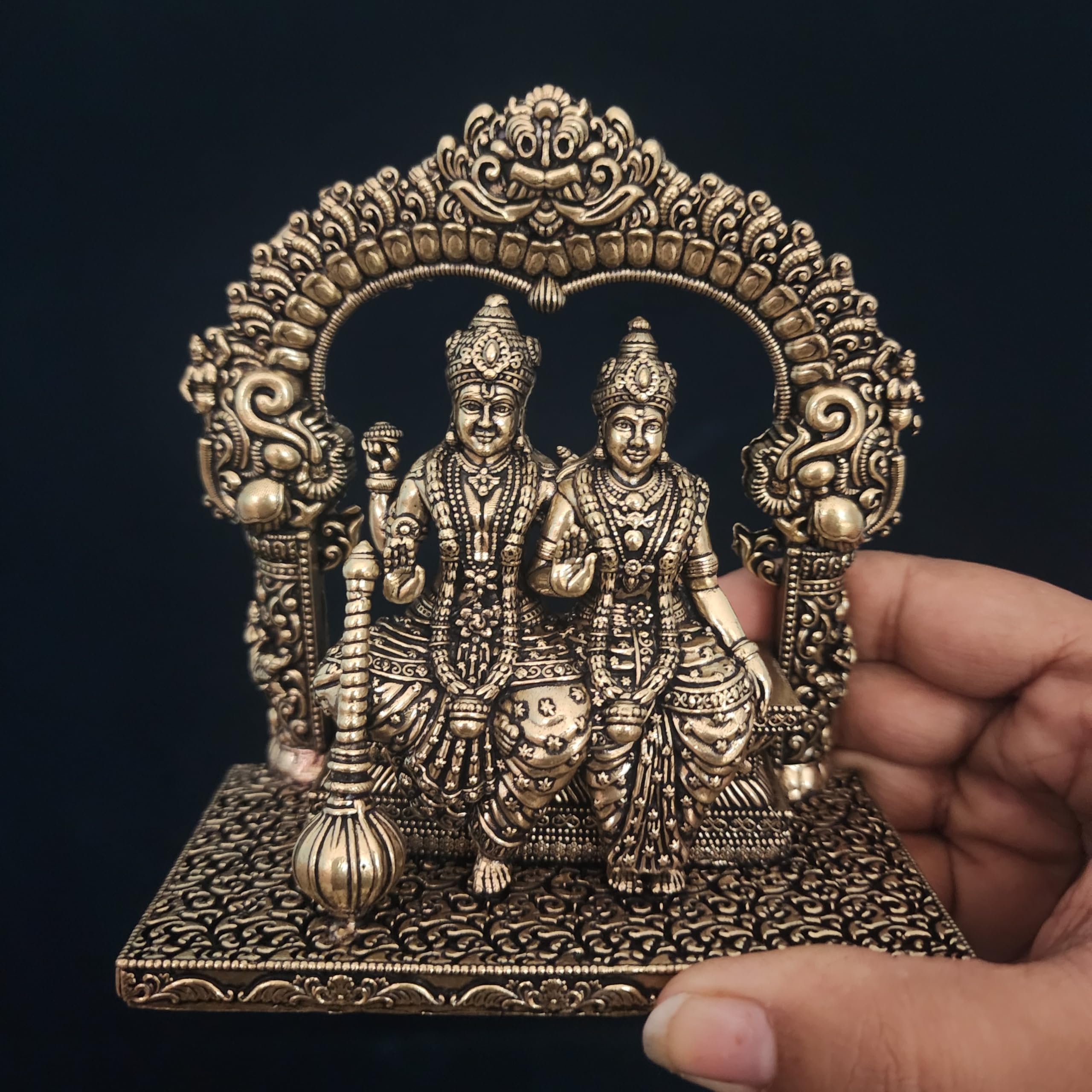 Premium Brass Sitting Lord Vishnu laxmi 5 Inch |singhasana Sitting