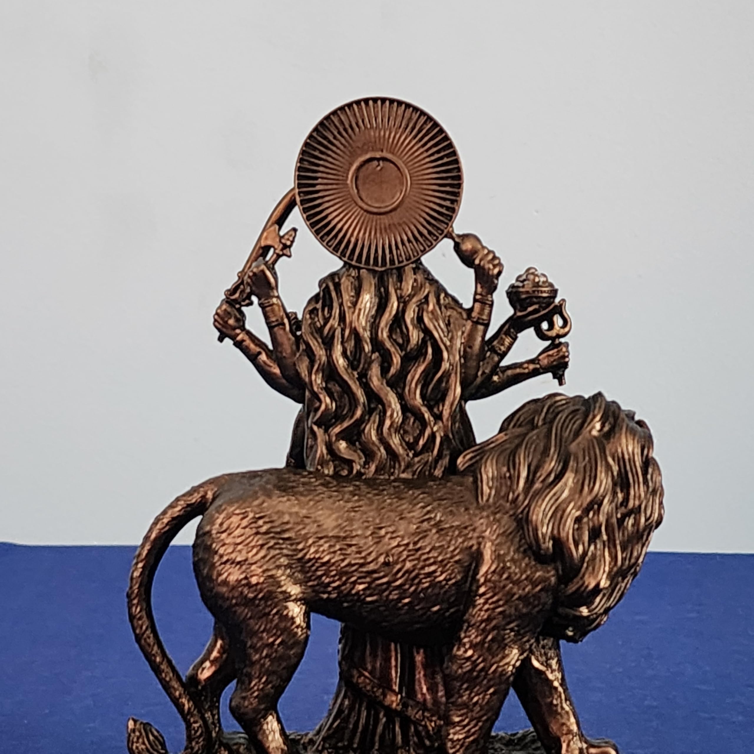 Goddess Durga Statue On Lion 6 Inch Bronze Finished Sherawali MATA Moorti for Small Temple