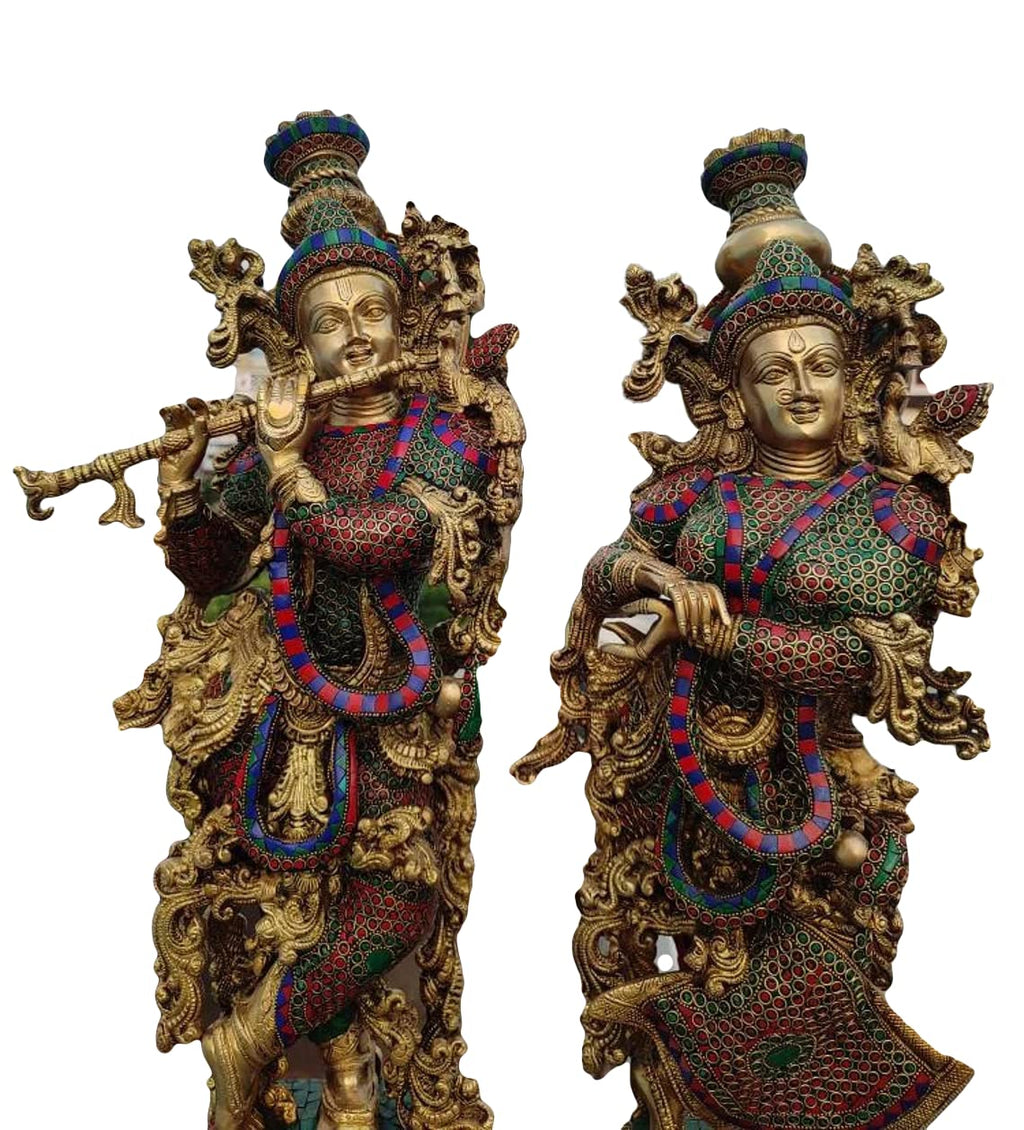 Krishna with Radha Brass Statue Standing Position with Playing Flute IDOL