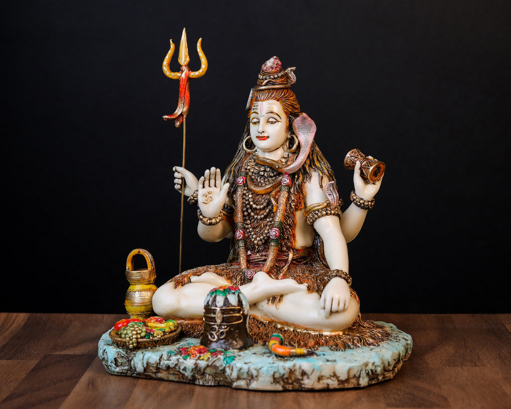 9 inch Sitting Blessing Shiva statue | culture marble | hand painted work