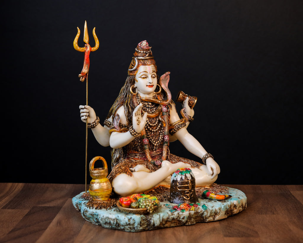 9 inch Sitting Blessing Shiva statue | culture marble | hand painted work