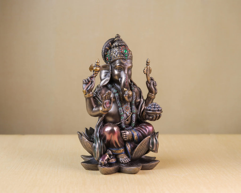 Bonded Bronze Lotus Ganesha 19 cm Ganpati Idol