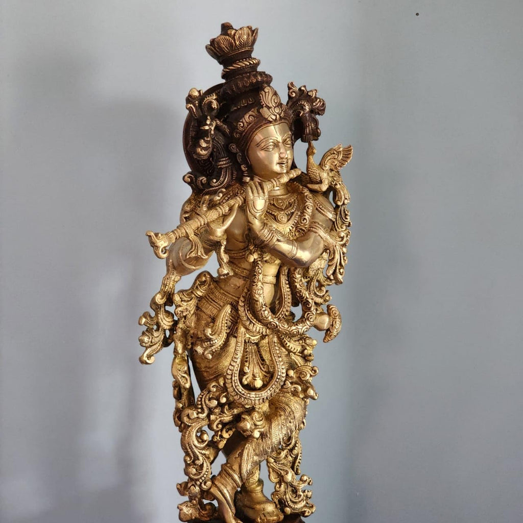 Brass Big Lord Krishna Statue with double Tone finished (29 Inch)