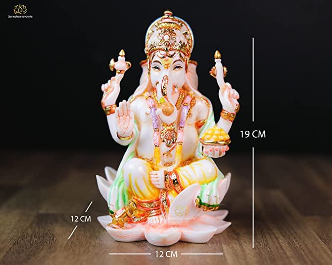 Lakshmi Ganesh ji Statue 19 cm Marble Dust Hand Painted Diwali Puja Idol