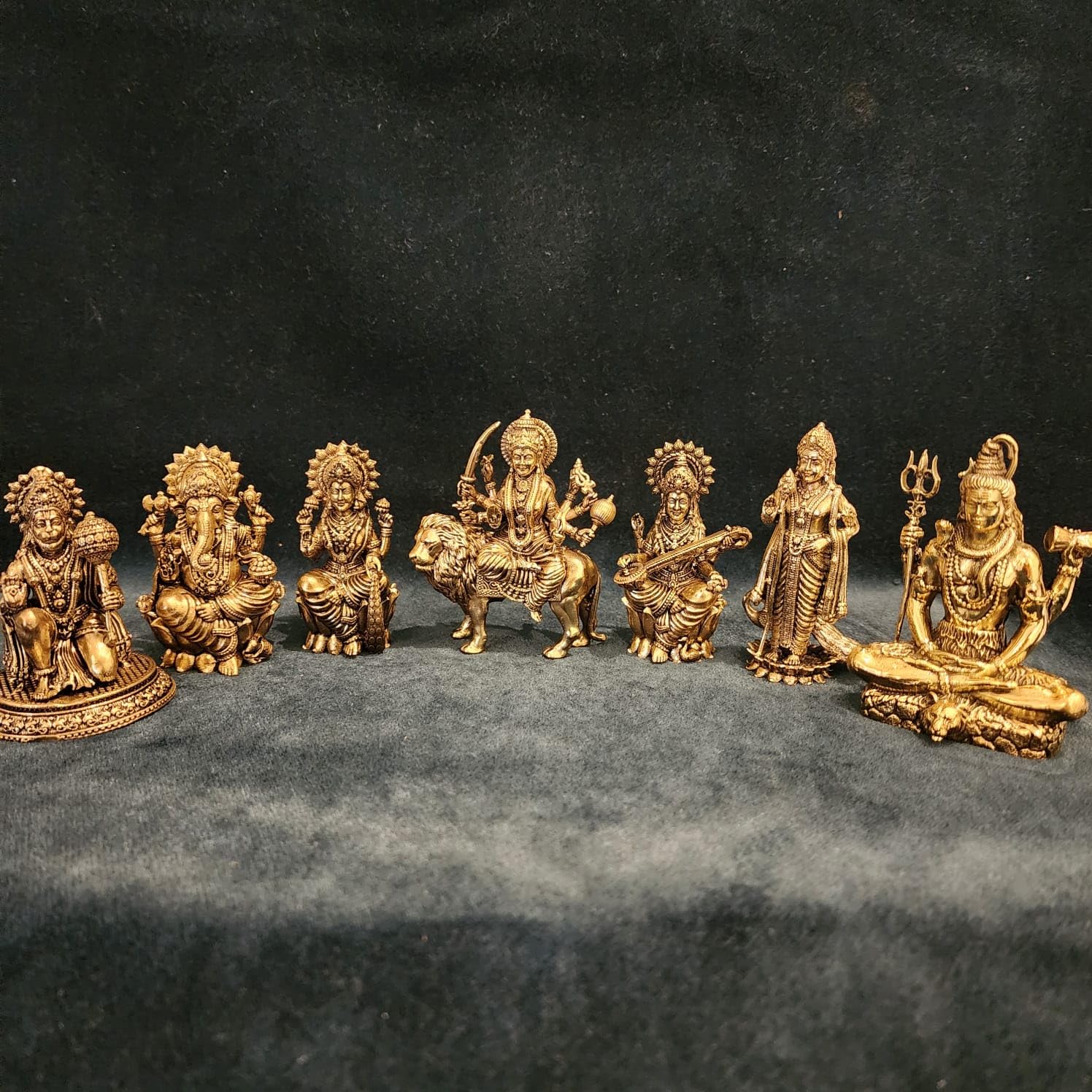 Brass Durga MATA,Laxmi, Lord Ganesh, Maa Saraswati, Lord Shiva & Lord Hanuman, kartikeya set of 7 god godess