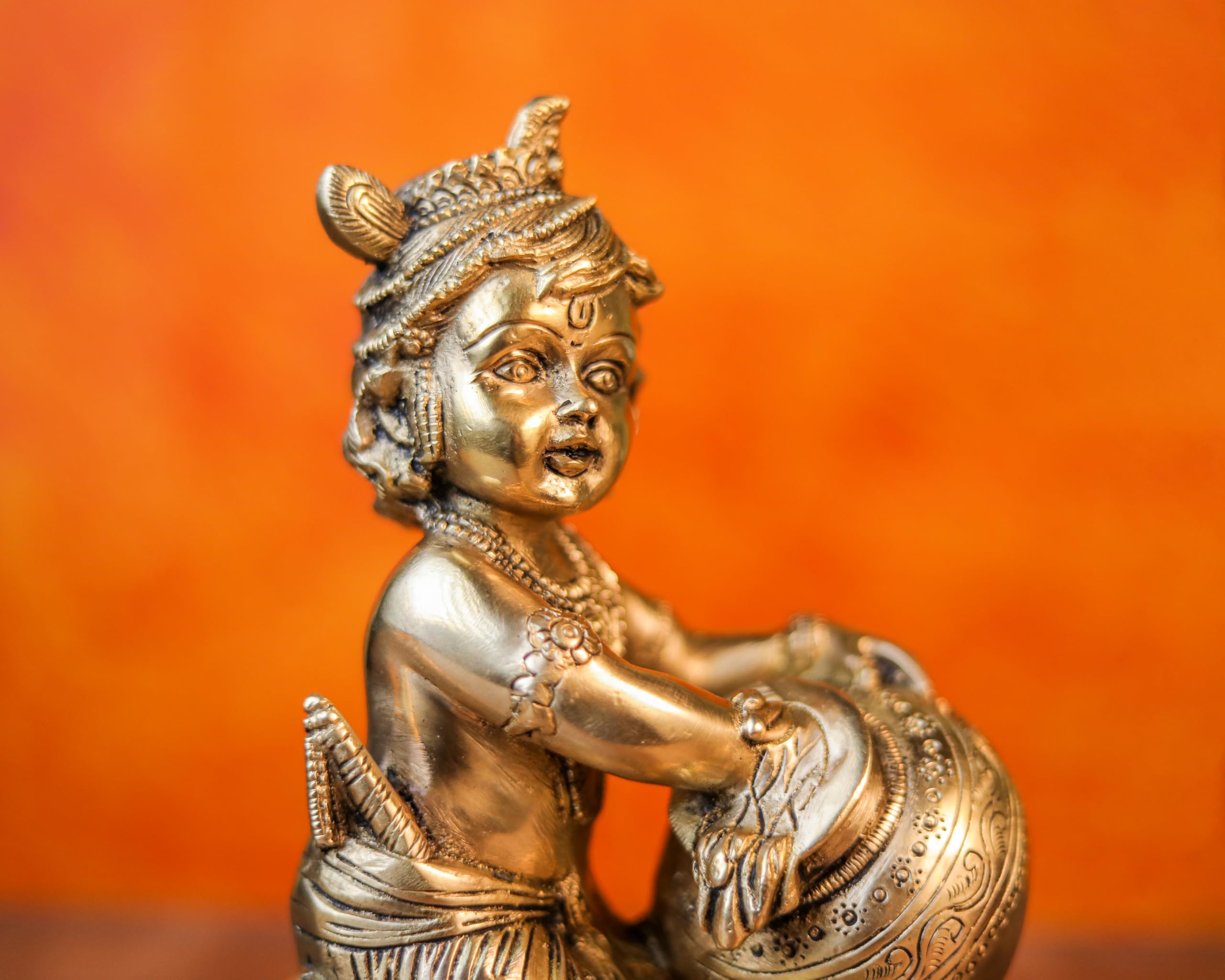 Krishna Statue Brass 18 cm Bal Gopal Idol Makhan Chor Moorti 