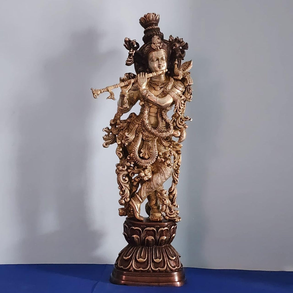 Brass Big Lord Krishna Statue with double Tone finished (29 Inch)