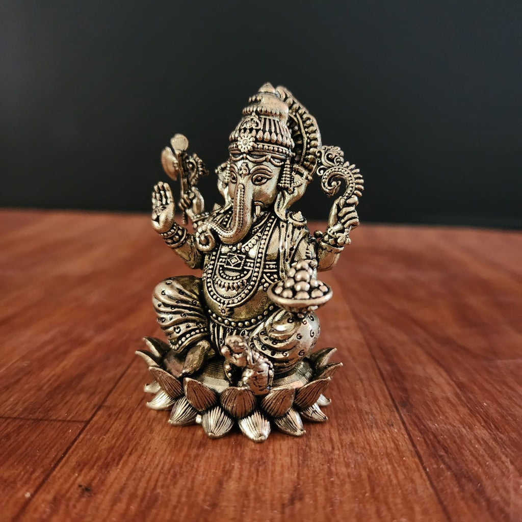 Divine Lord Lotus Ganesha 3 Inch Premium Brass Idol