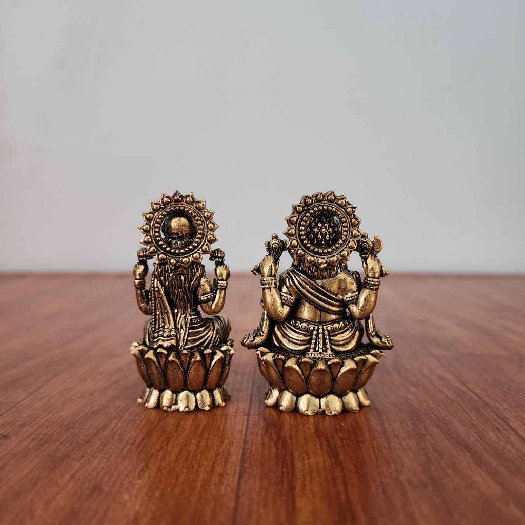 Mini Divine Lord Ganesh & MATA Laxmi Brass Idol, 2.6 Inch Perfect for Small Temple