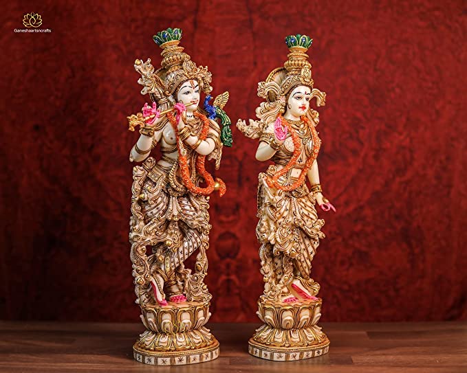 Radha Krishna Statue 15 Inch Marble Dust Hand Painted RADHA KRISHNA STATUE