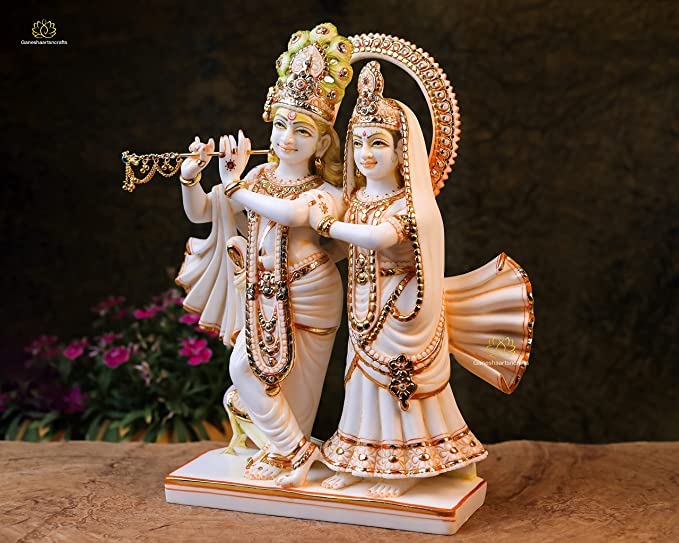  Culture Marble Standing Radha Krishna Idol