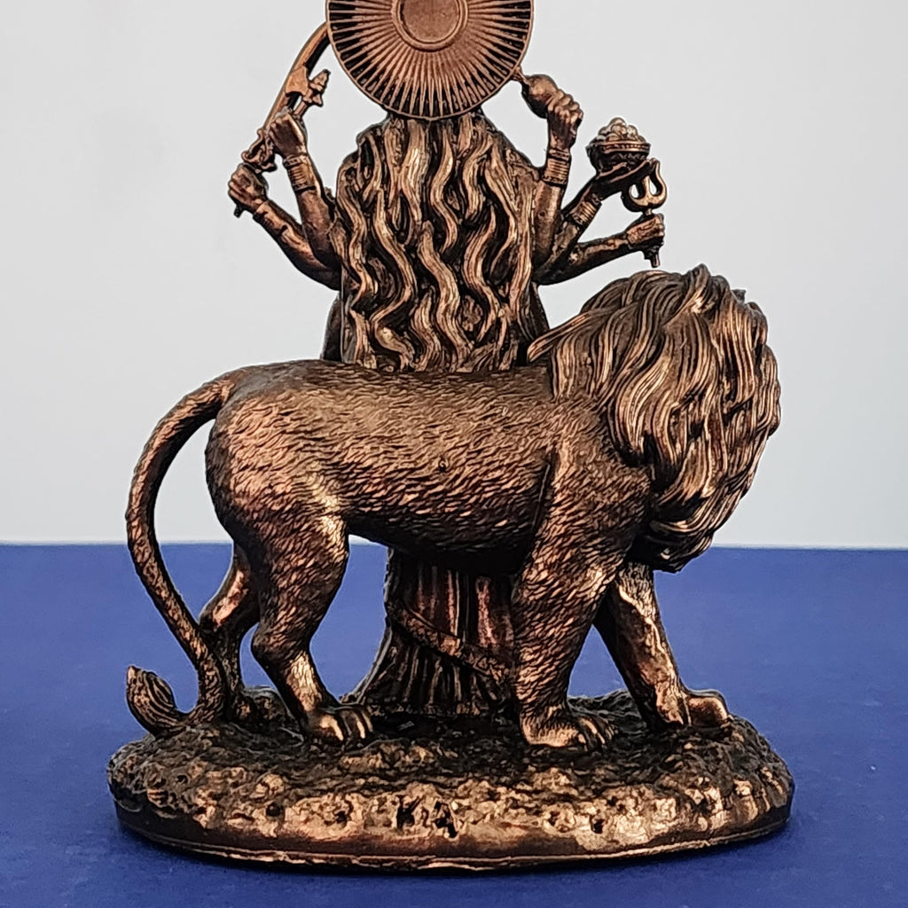 Goddess Durga Statue On Lion 6 Inch Bronze Finished Sherawali MATA Moorti for Small Temple