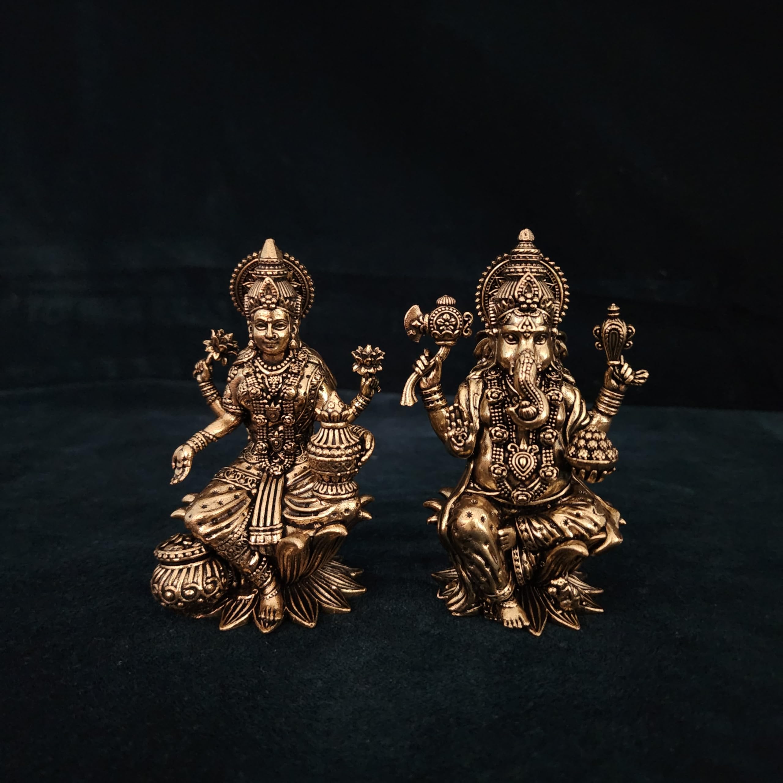 Lakshmi Ganesh Statue 4 inch Premium Brass Diwali Puja Idol 