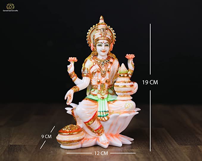 Lakshmi Ganesh ji Statue 19 cm Marble Dust Hand Painted Diwali Puja Idol