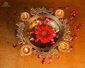 Brass Peacock Urli | Traditional Bowl with Four Diya Holder | Diwali Decorations Pot |