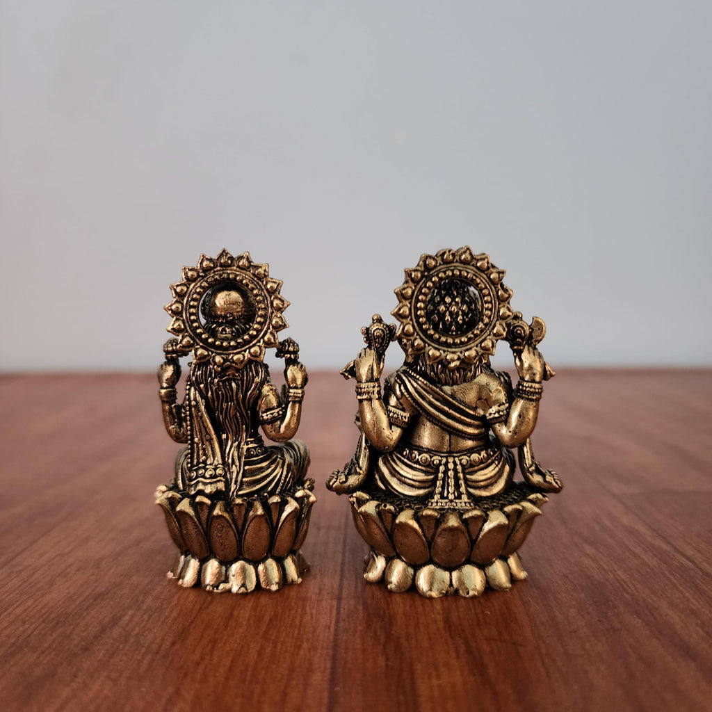 Mini Divine Lord Ganesh & MATA Laxmi Brass Idol, 2.6 Inch Perfect for Small Temple