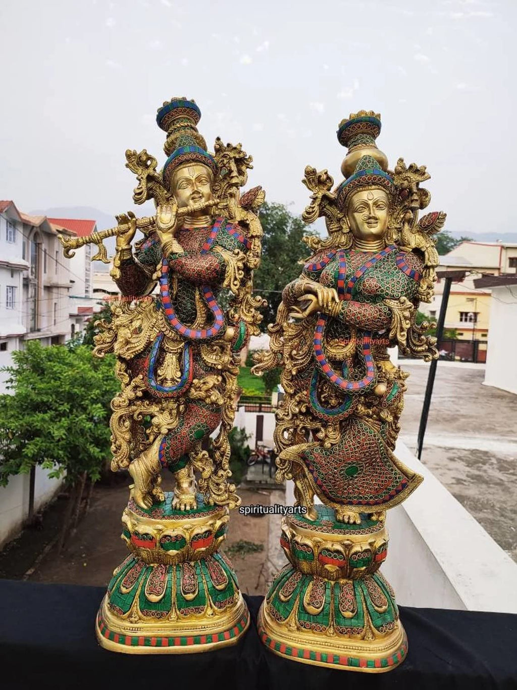 Krishna with Radha Brass Statue Standing Position with Playing Flute IDOL