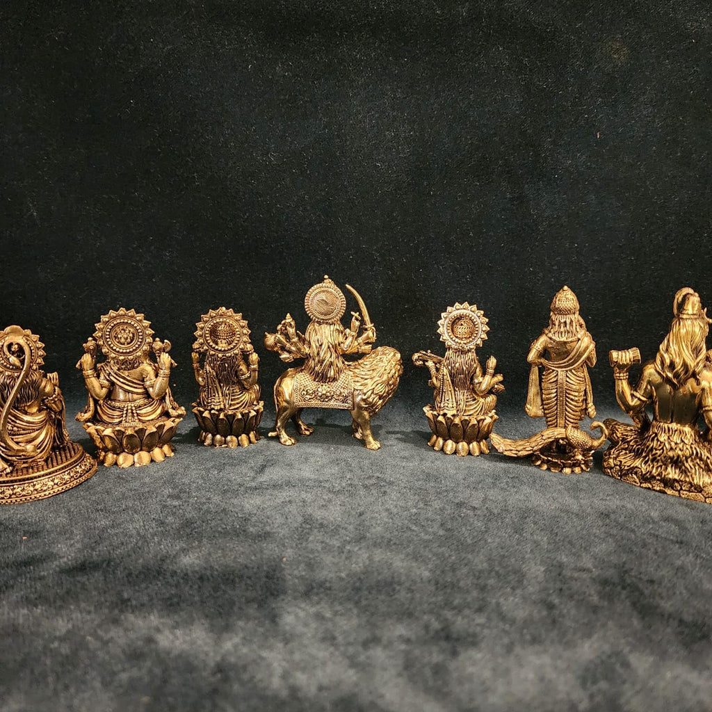 Brass Durga MATA,Laxmi, Lord Ganesh, Maa Saraswati, Lord Shiva & Lord Hanuman, kartikeya set of 7 god godess