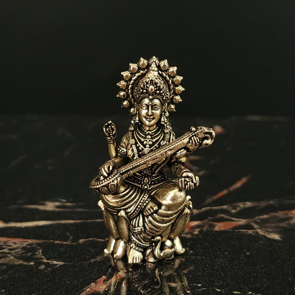 Saraswati Statue Premium Brass Saraswati 2.5 Inch