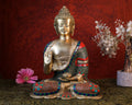 Brass Buddha Statue |14 Inch | Inlay Work | Meditation Gautam Budh Figurine | Decor Yoga Room