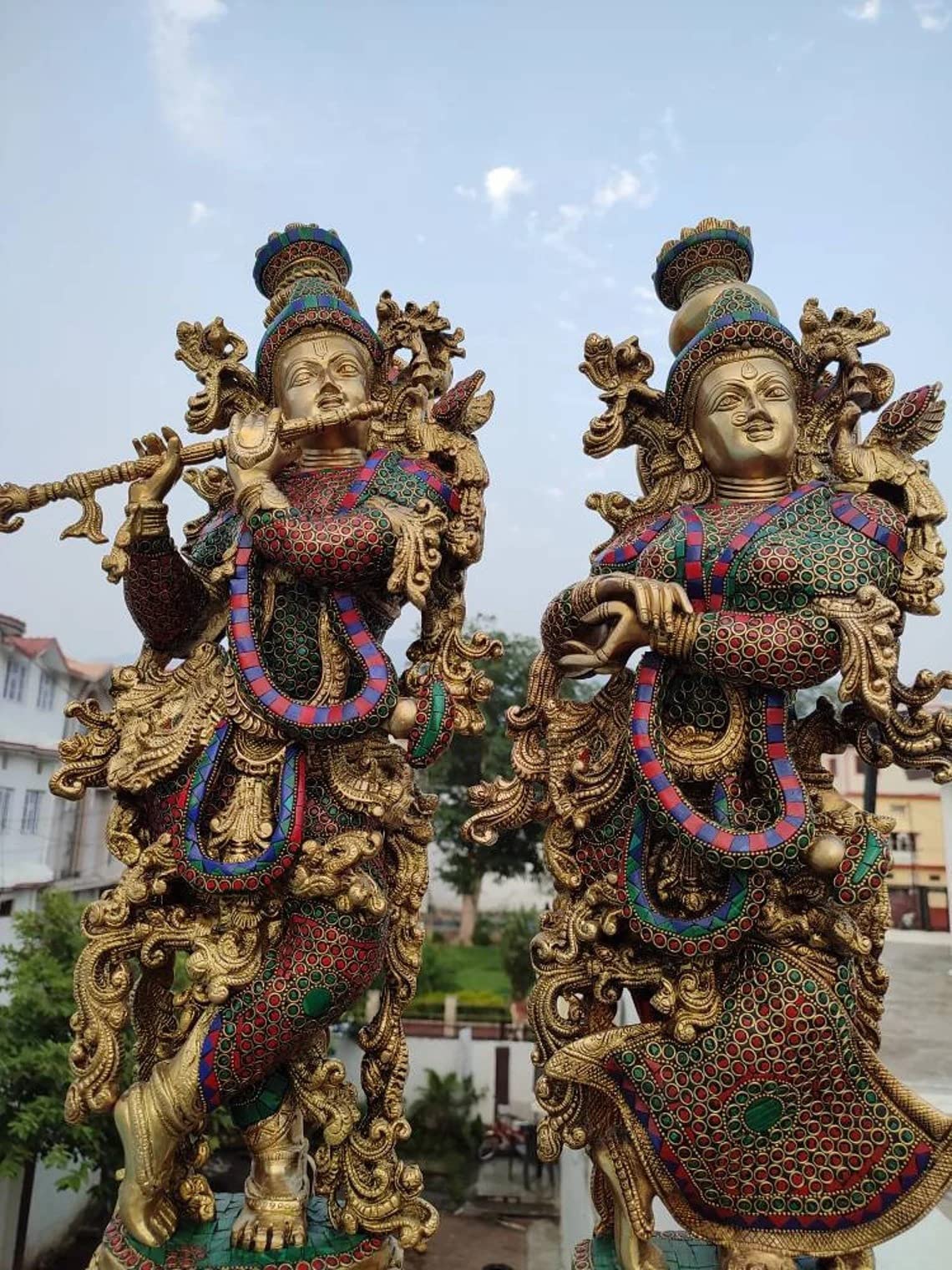 Krishna with Radha Brass Statue Standing Position with Playing Flute IDOL