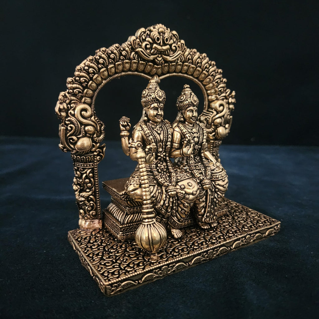 Premium Brass Sitting Lord Vishnu laxmi 5 Inch |singhasana Sitting