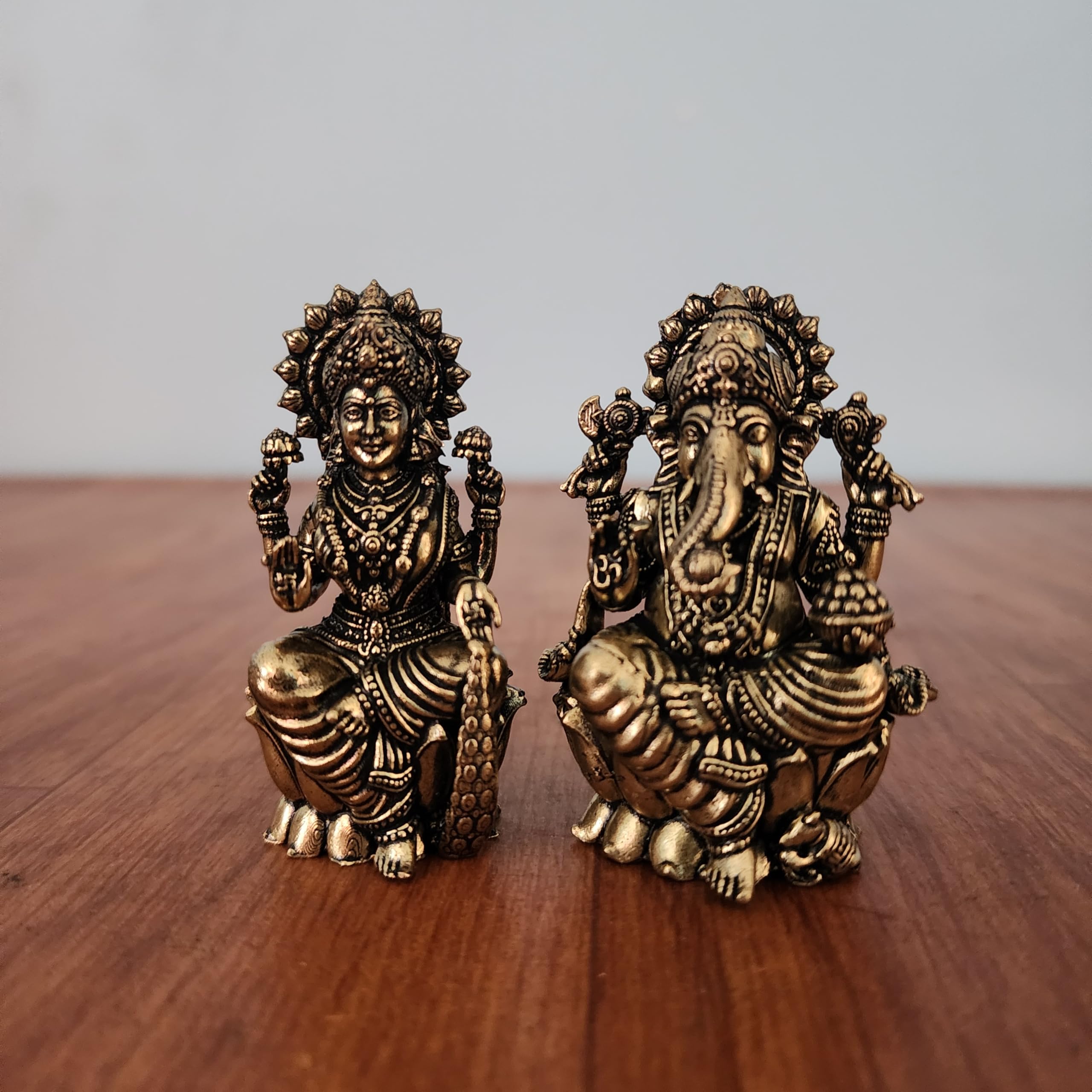 Mini Divine Lord Ganesh & MATA Laxmi Brass Idol, 2.6 Inch Perfect for Small Temple