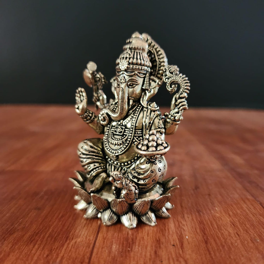 Divine Lord Lotus Ganesha 3 Inch Premium Brass Idol