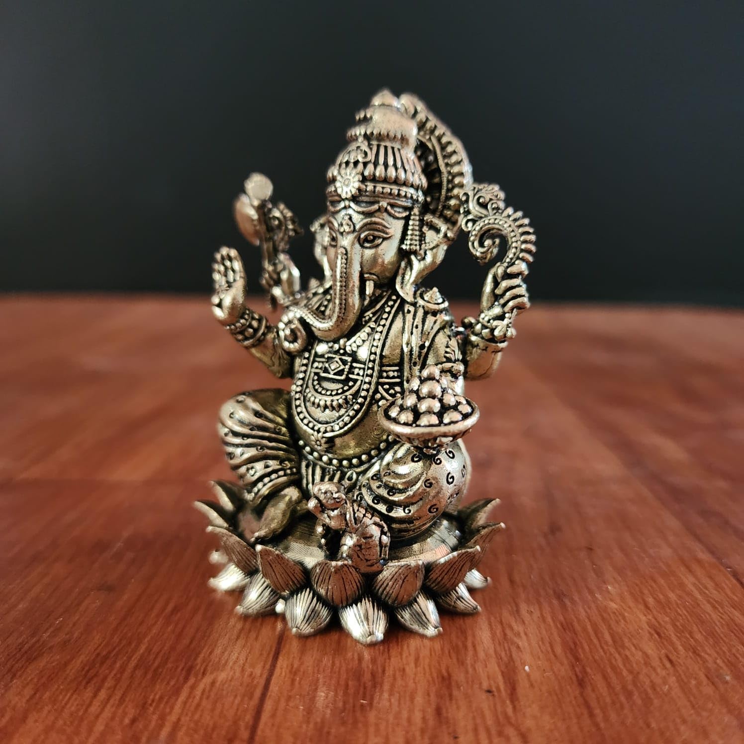Divine Lord Lotus Ganesha 3 Inch Premium Brass Idol