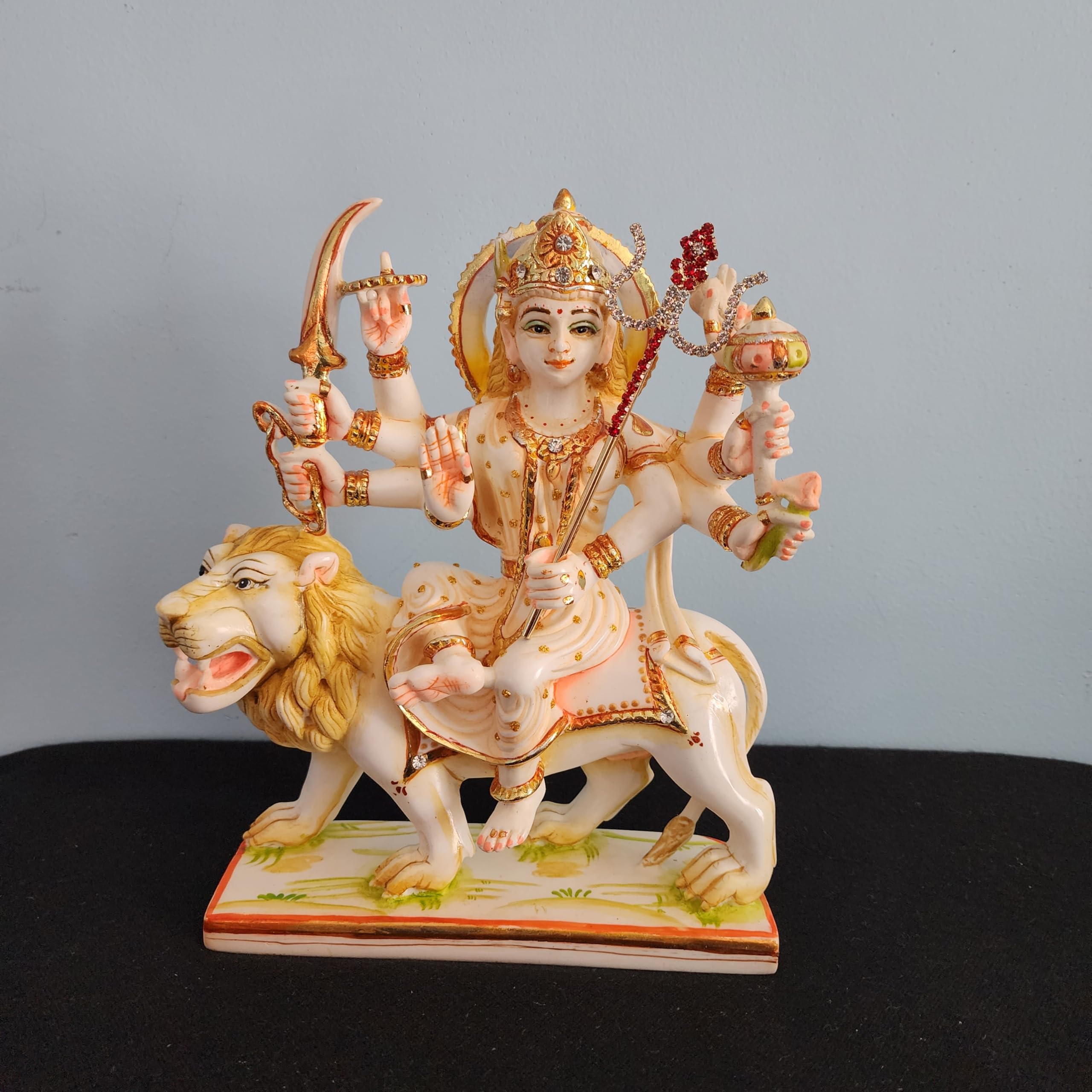 Goddess Durga Statue On Lion 9 Inch Marble Sherawali MATA Moorti