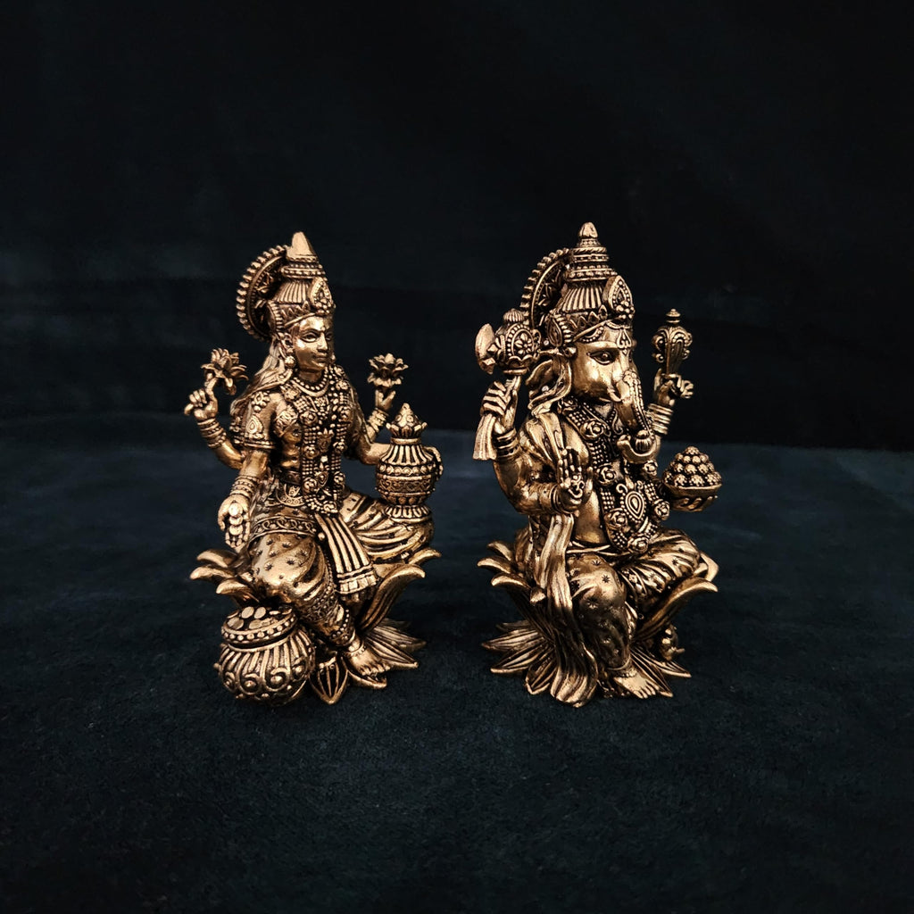 Lakshmi Ganesh Statue 4 inch Premium Brass Diwali Puja Idol 
