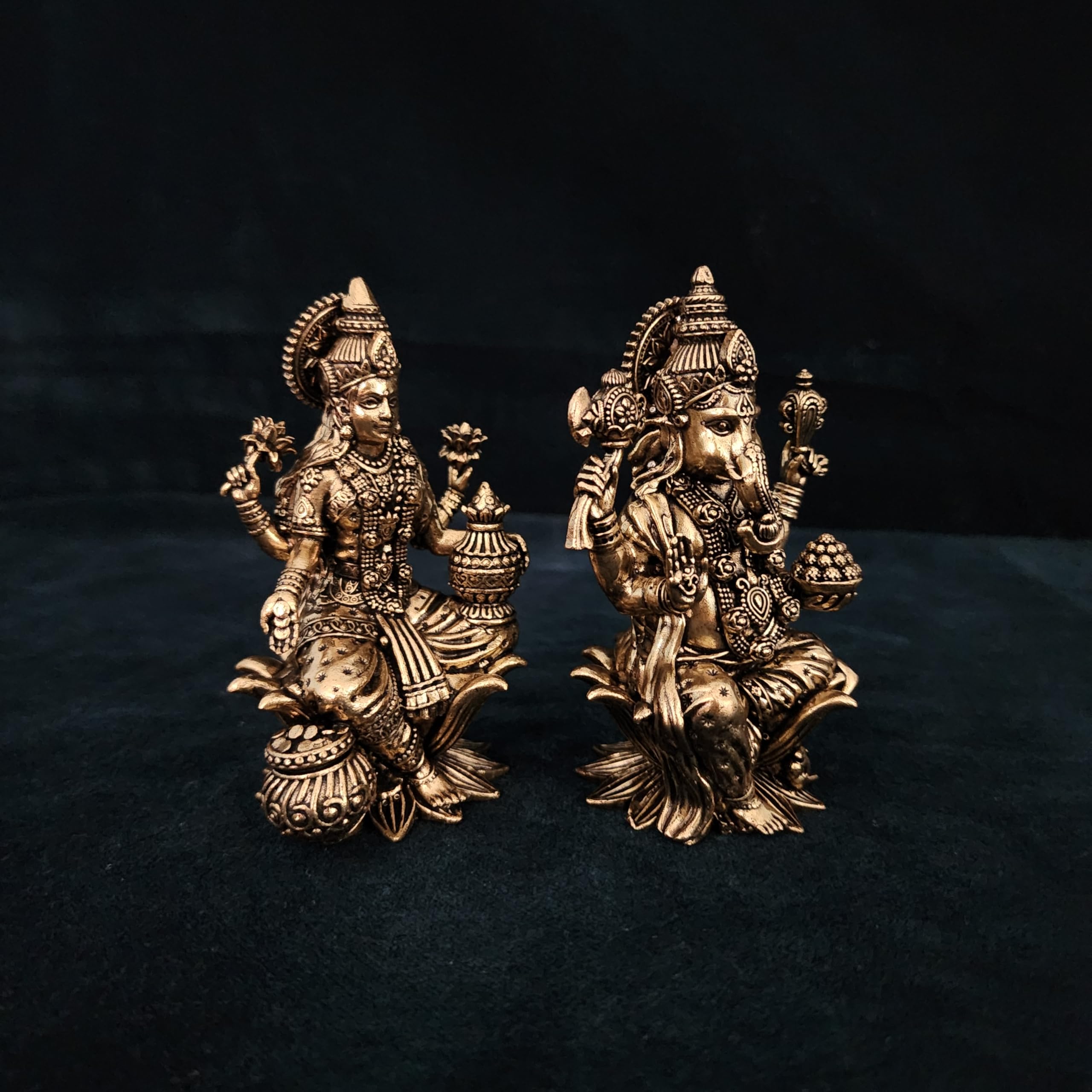 Lakshmi Ganesh Statue 4 inch Premium Brass Diwali Puja Idol 