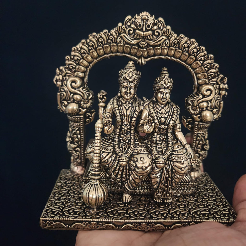Premium Brass Sitting Lord Vishnu laxmi 5 Inch |singhasana Sitting