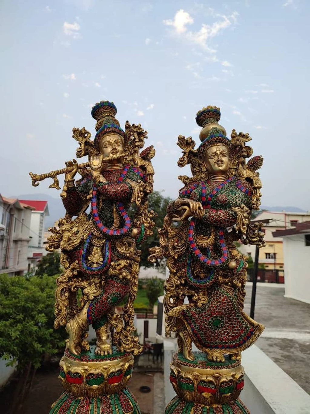 Krishna with Radha Brass Statue Standing Position with Playing Flute IDOL