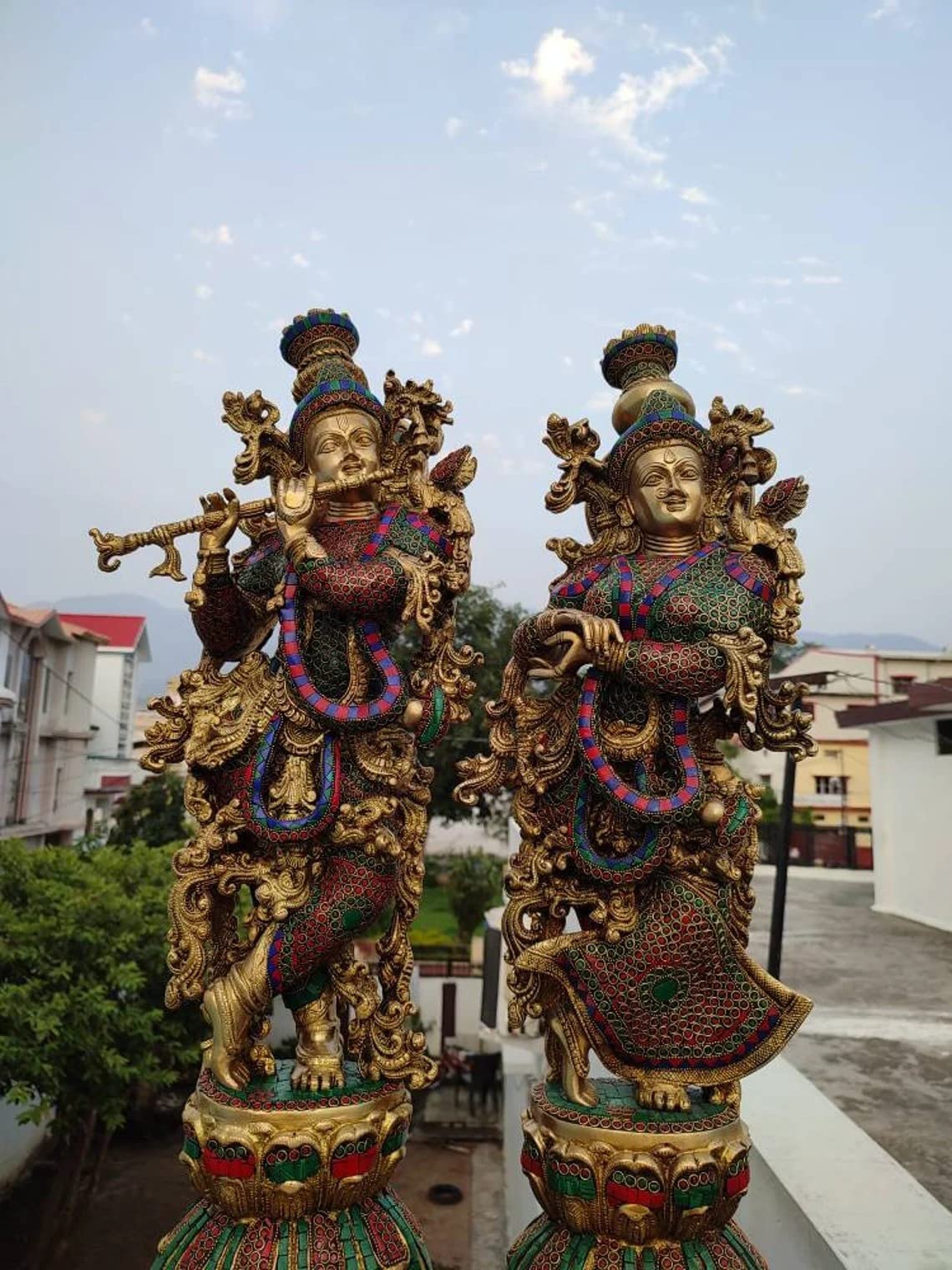 Krishna with Radha Brass Statue Standing Position with Playing Flute IDOL