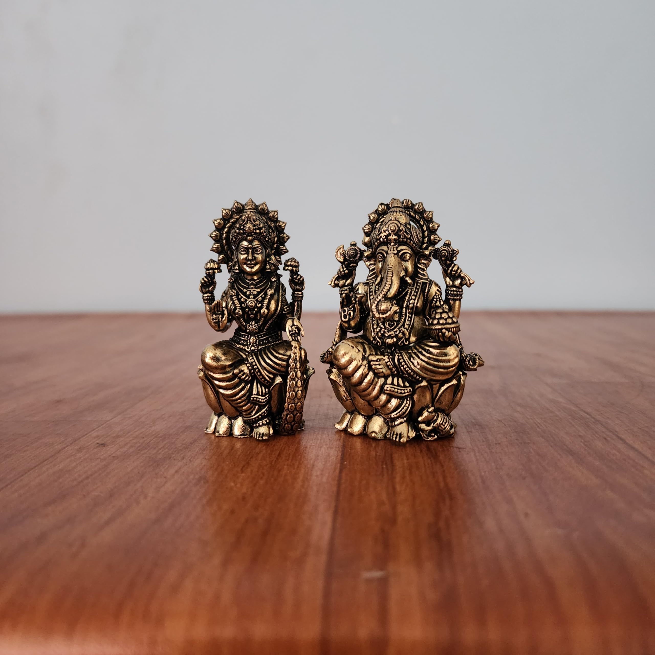 Mini Divine Lord Ganesh & MATA Laxmi Brass Idol, 2.6 Inch Perfect for Small Temple