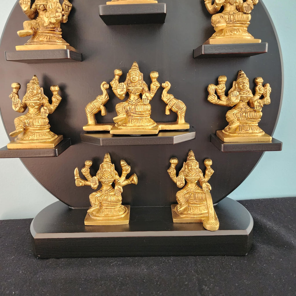 SPRITUAL Arts Asth Lakshmi Statue Brass Eight Forms of Laxmi On Wood Base 30 CM TALL