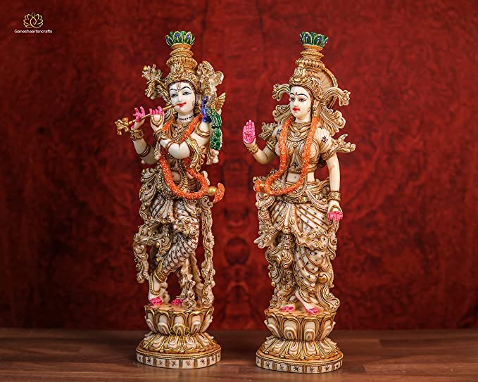 Radha Krishna Statue 15 Inch Marble Dust Hand Painted RADHA KRISHNA STATUE
