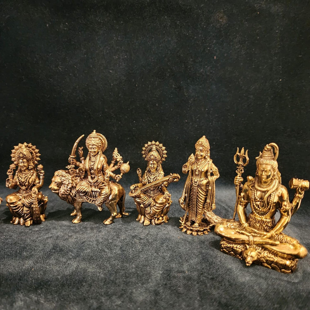 Brass Durga MATA,Laxmi, Lord Ganesh, Maa Saraswati, Lord Shiva & Lord Hanuman, kartikeya set of 7 god godess