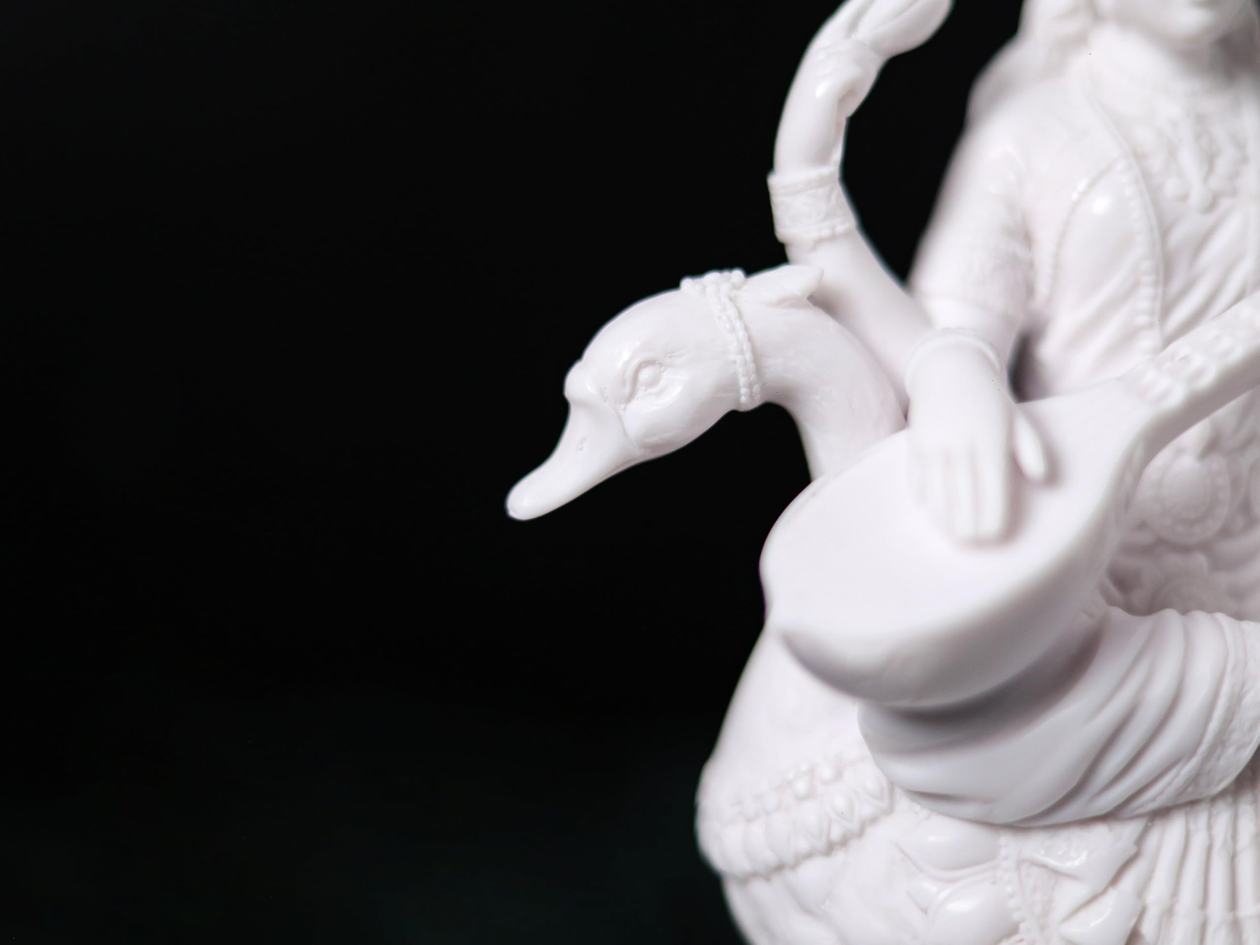 White Dust Marble Saraswati MAA Statue | Saraswati on Swan | 8 Inch | Goddess of Knowledge & Wisdom