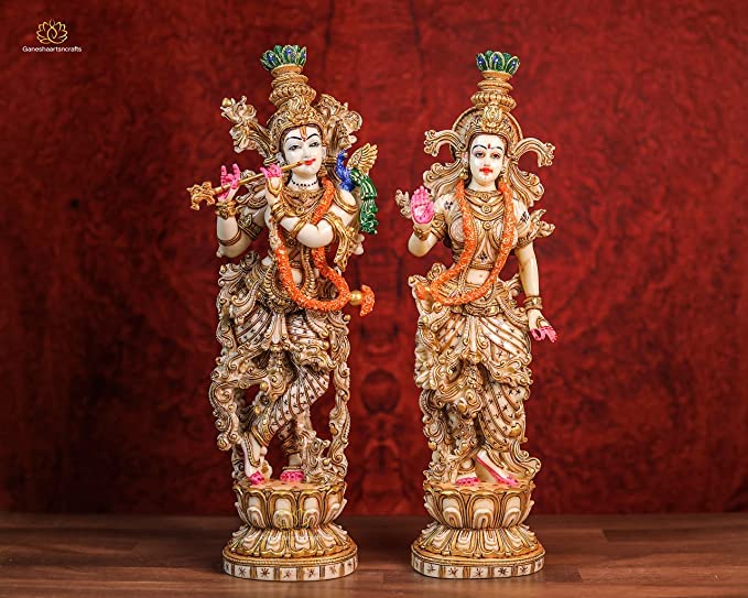 Radha Krishna Statue 15 Inch Marble Dust Hand Painted RADHA KRISHNA STATUE